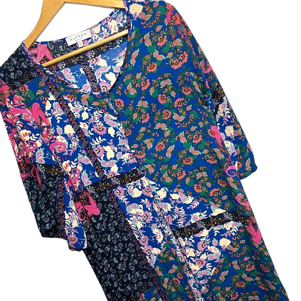 Hayden Los Angeles Colorful Floral Long Boho Duster Bell Sleeve Patchwork Small - Picture 8 of 10